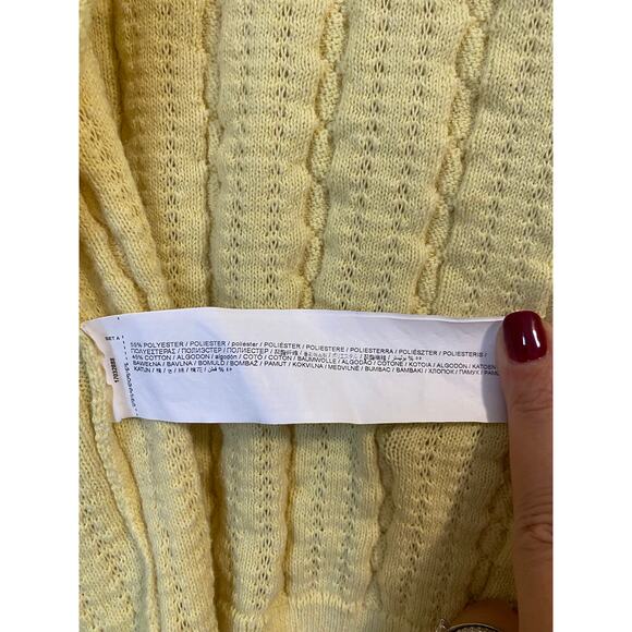 MANGO Flowers Knit Cardigan in yellow with tiny embroidered pink flowers sz. XL - Picture 8 of 9